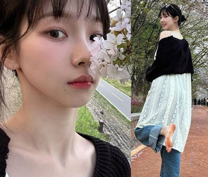 카리나 벚꽃 원피스 패션