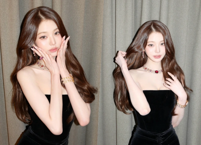 장원영, 블랙 오프숄더 드레스